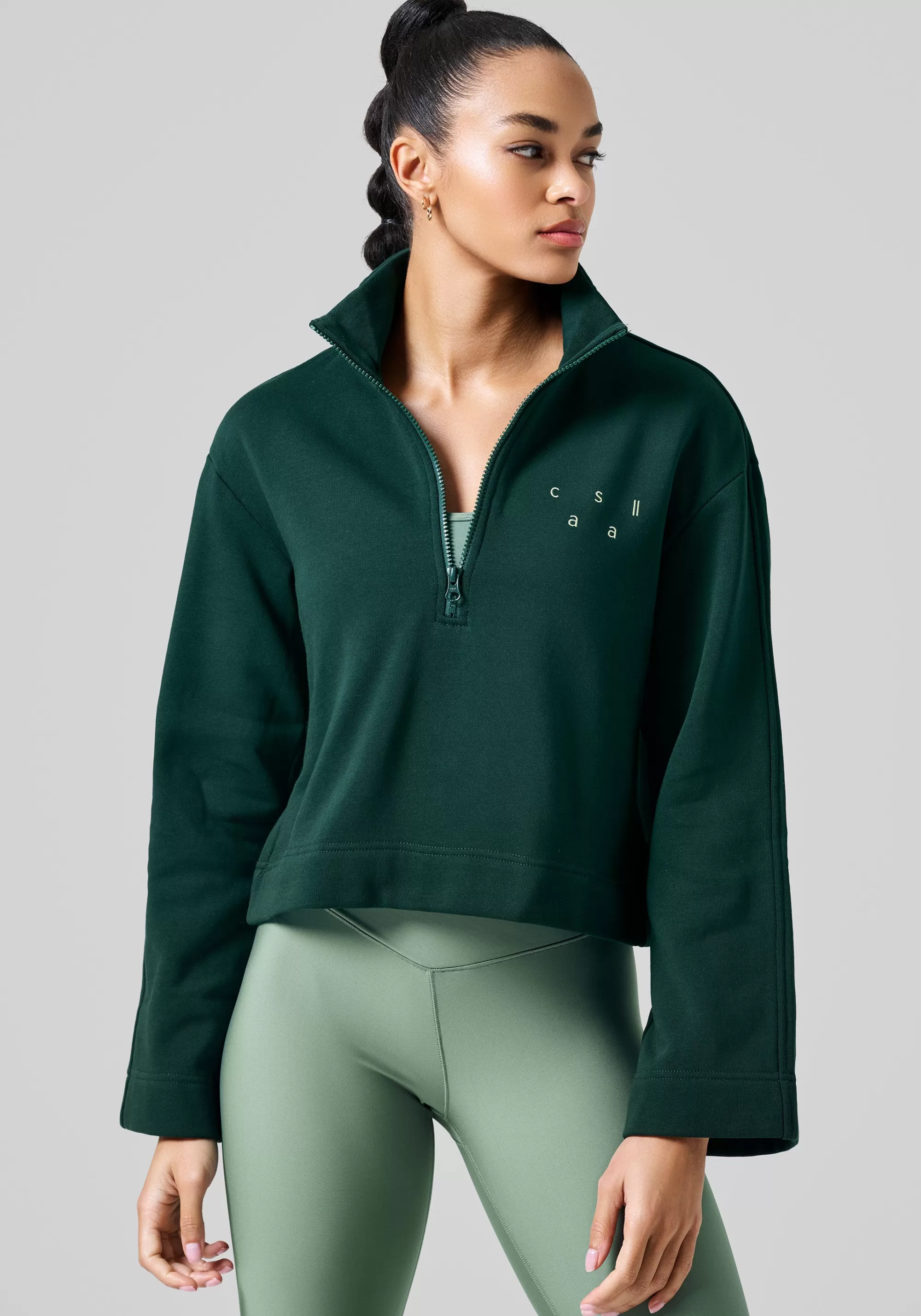 Casall Comfy Half Zip Sweater - Dark Pine Clearance