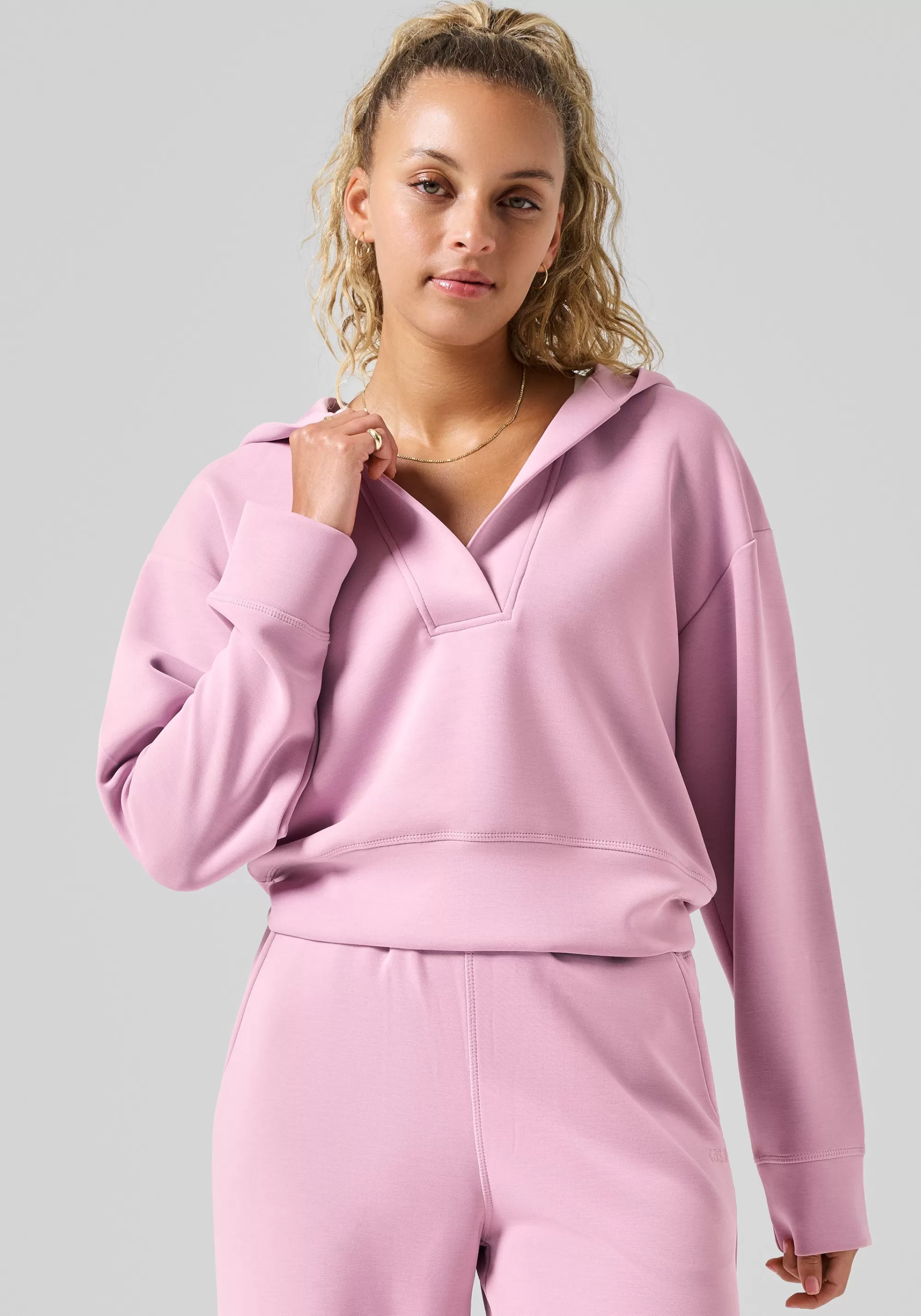 Casall Peachy V-Neck Hoodie - Winter Mauve Hot