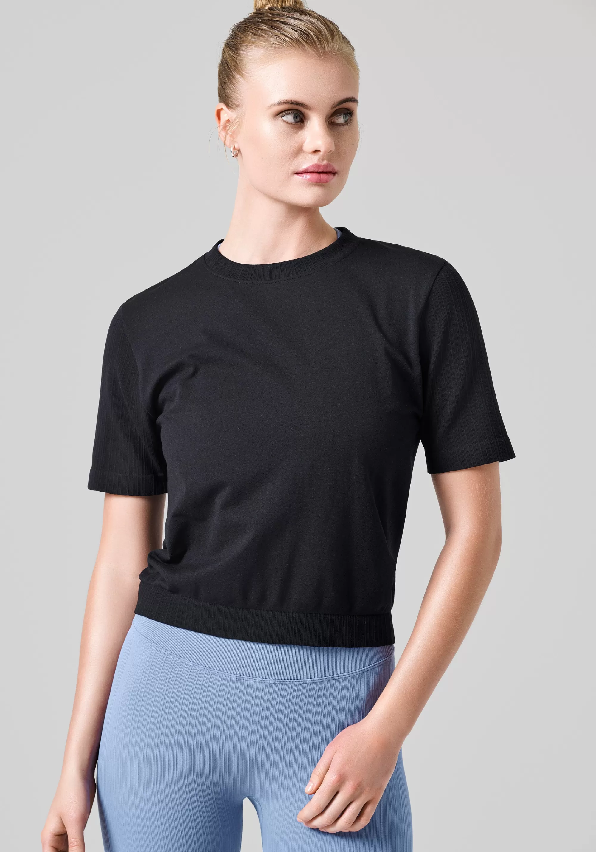 Casall Seamless Rib Sleeve Tee - Black Best