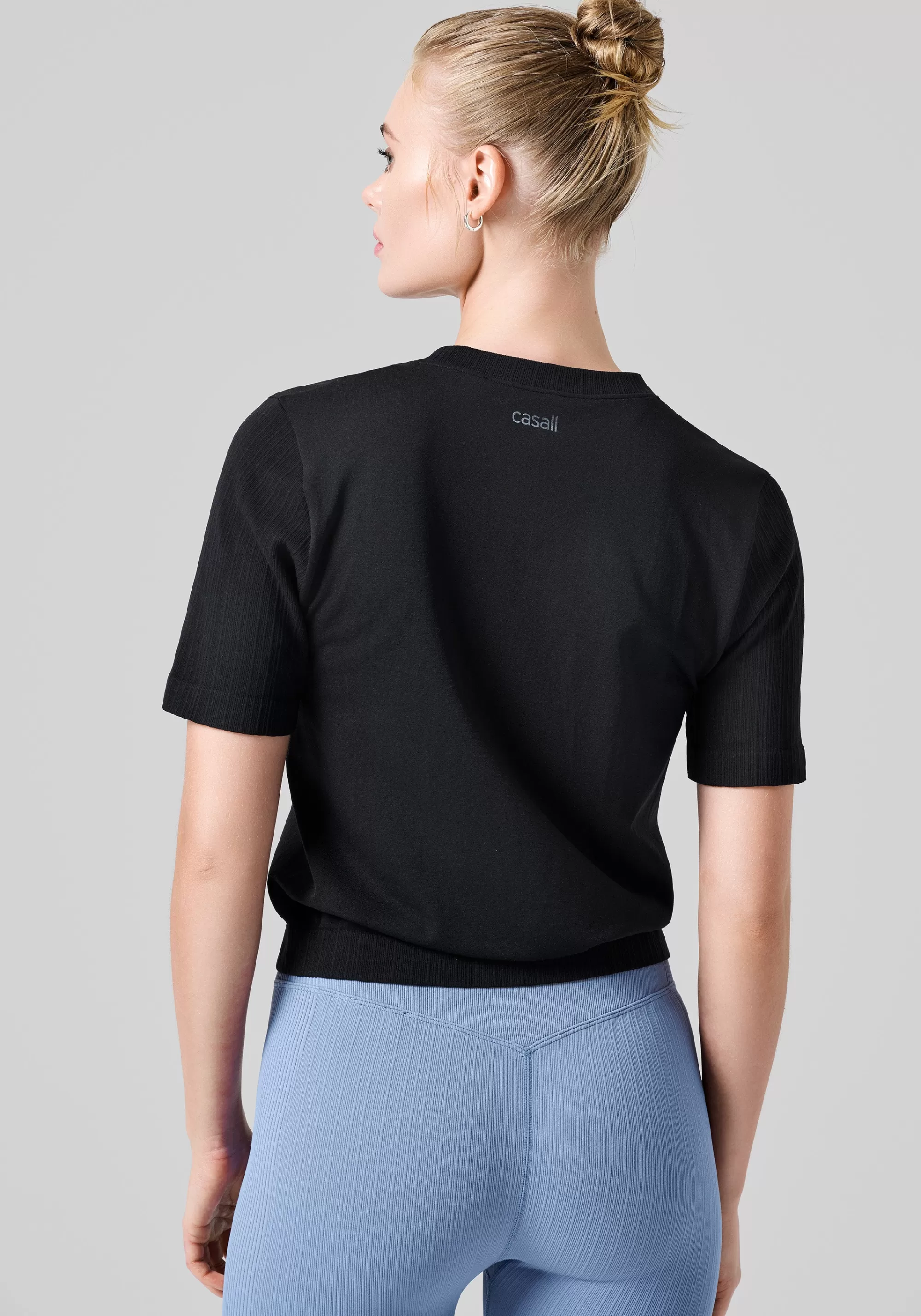 Casall Seamless Rib Sleeve Tee - Black Best